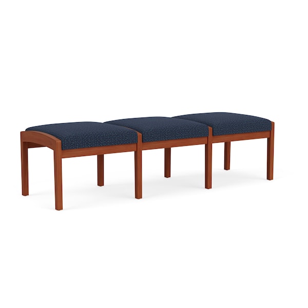 Lenox Wood 3 Seat Bench Wood Frame, Cherry, RF Blueberry Upholstery